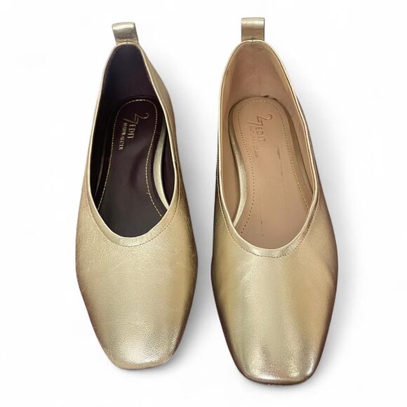Naturalizer 27 Edit Carla Gold Metallic Leather Square Toe Ballet Flats Size 7 - Picture 1 of 8